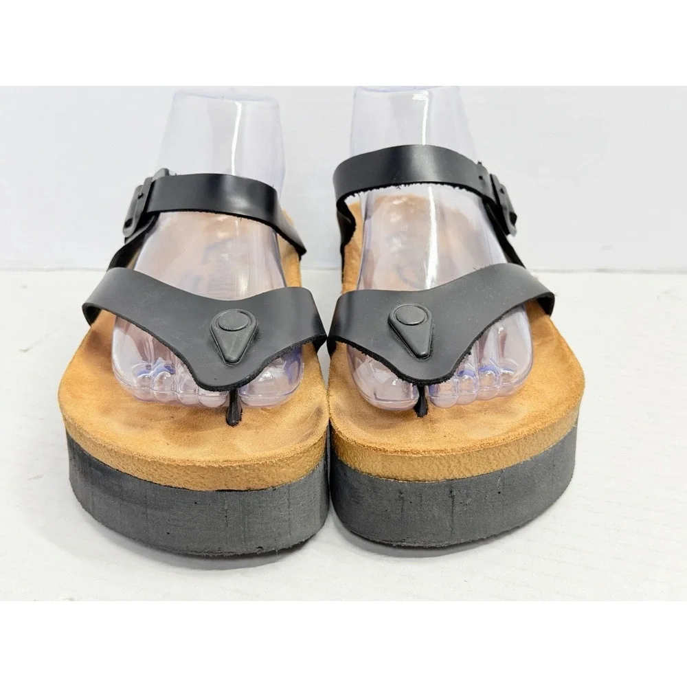 Moosefield Leather Platform Sandals Women's EU 41 US 10-10.5 Black Buckle